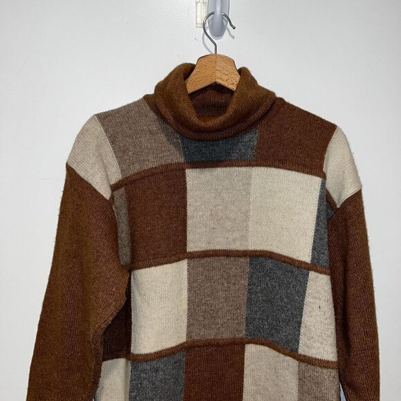 Vintage LambWool Cashmee Blend Patchwork Turtleneck Sweater Women Size Medium - Picture 2 of 9